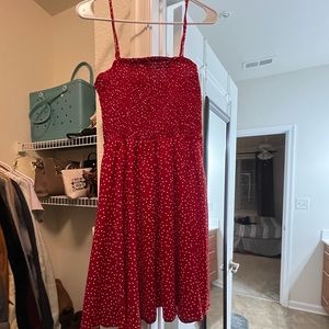 Red with white polka dot dress